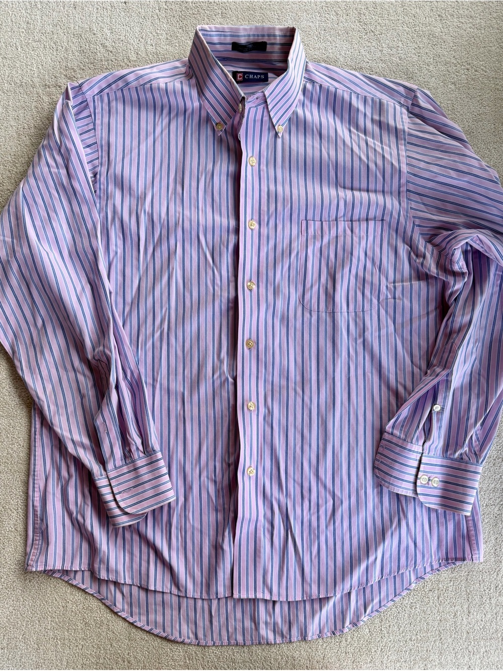 Chaps Men's Lavender and Blue Striped Button-Down Dress Shirt